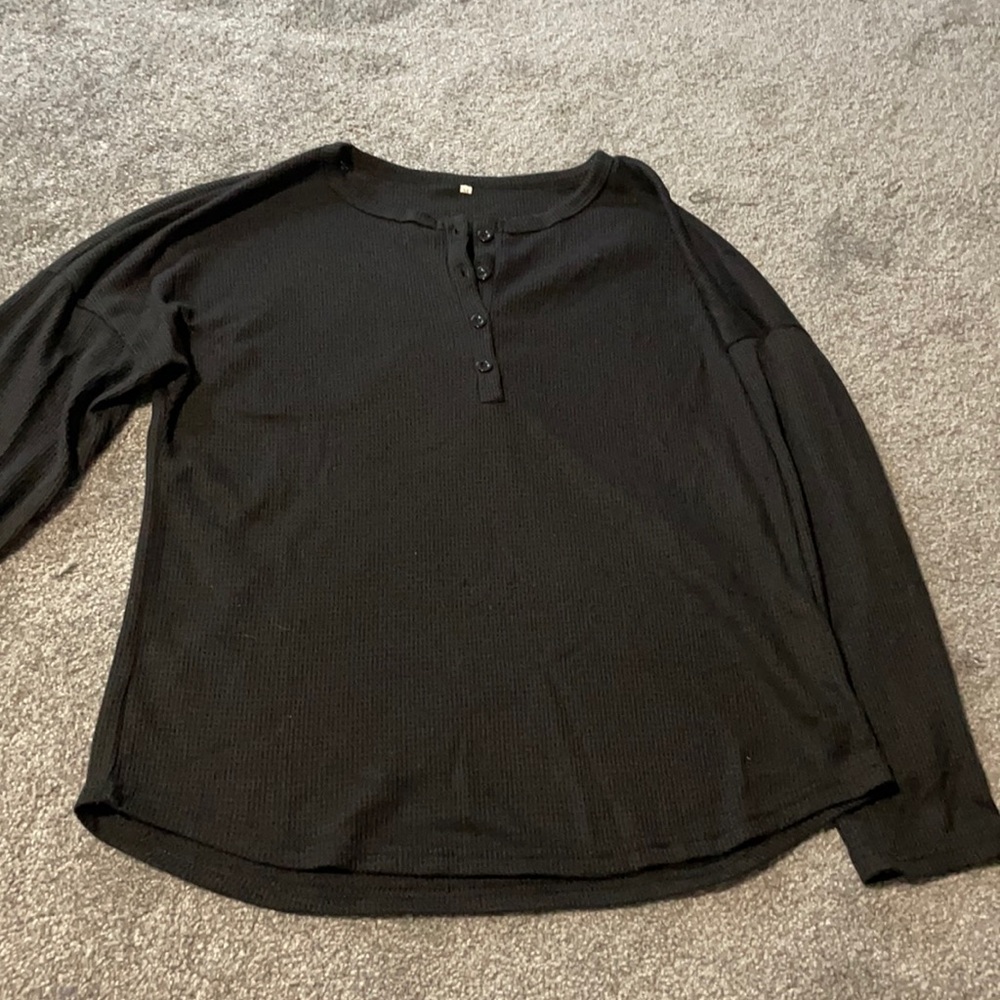 Black waffle knit top